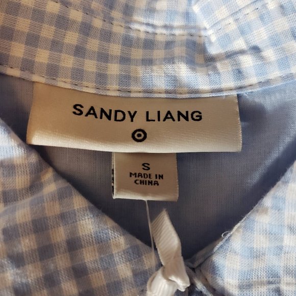 Sandy Liang x Target Blue & White Gingham Check Cropped Sleeve Babydoll Dress - Picture 8 of 10